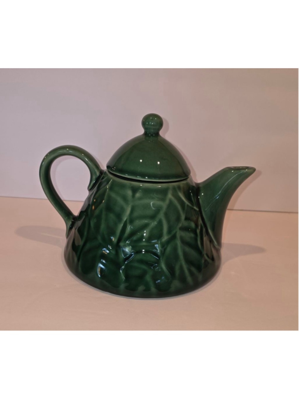 Vintage Pier 1 Jade Leaves Green Stoneware Teapot 5 cups